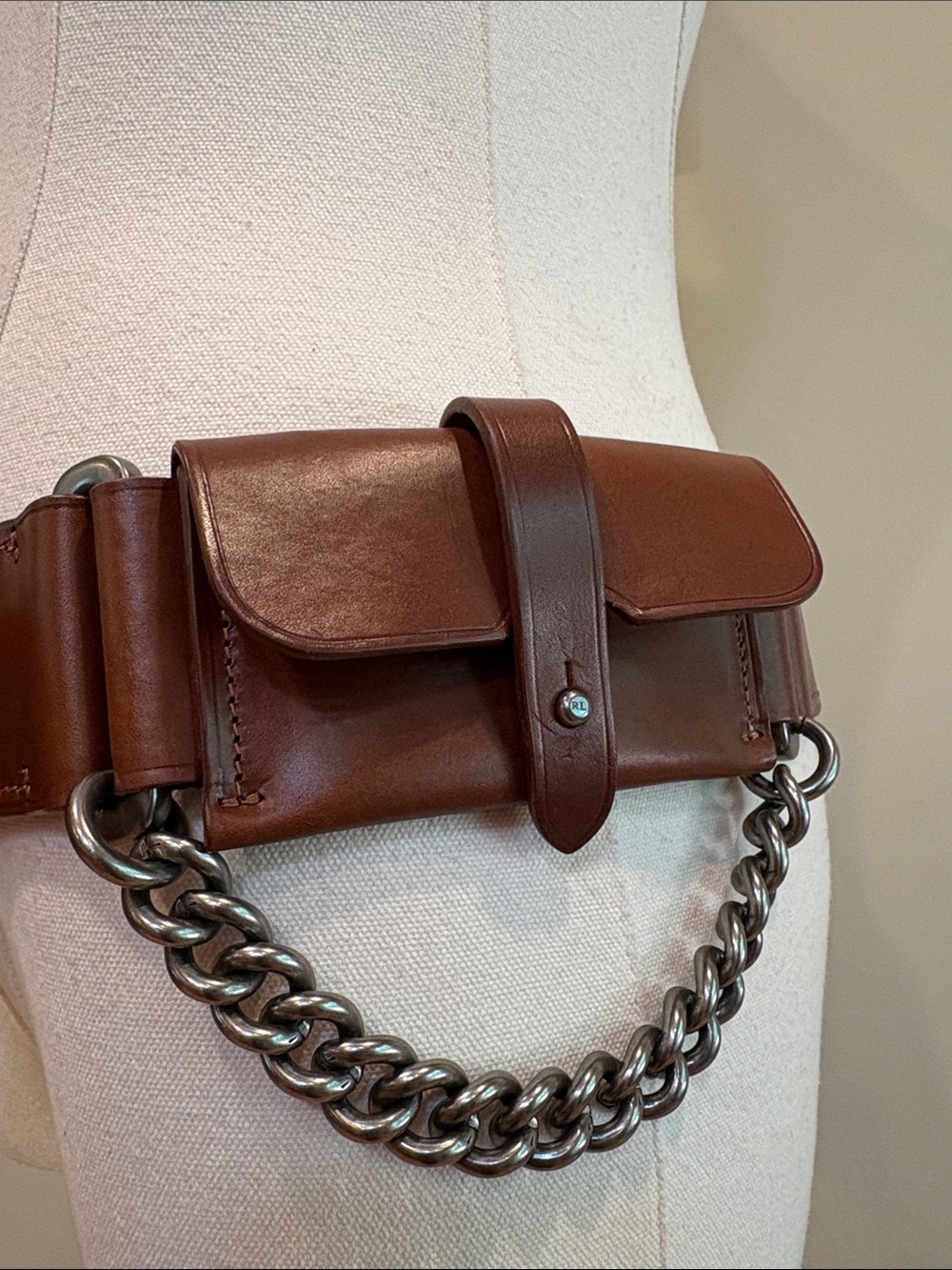 Ralph Lauren Collection FA19 Equestrian Leather Utility Pouch Metal Chain Belt M - Picture 4 of 15